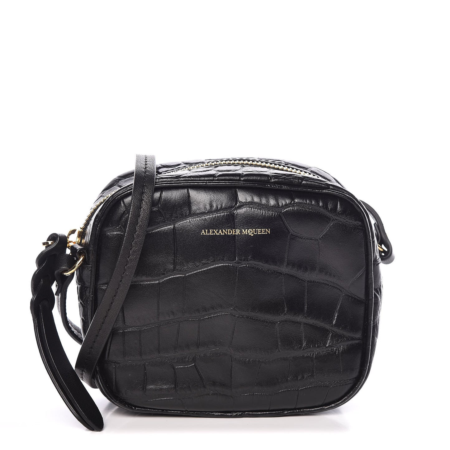 Calfskin Crocodile Embossed Mini Camera Shoulder Bag Black