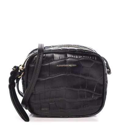 Alexander McQueen Calfskin Crocodile Embossed Mini Camera Shoulder Bag Black 1 of 10
