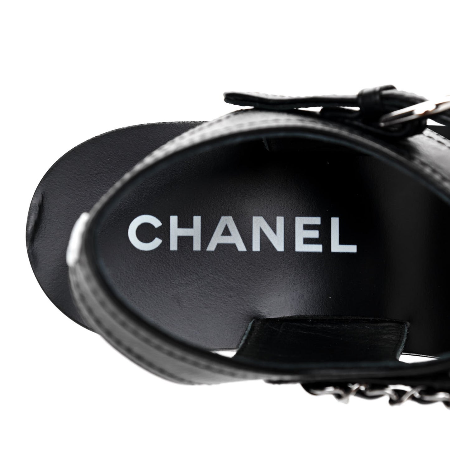 Calfskin Chain Sandals 37.5 Black