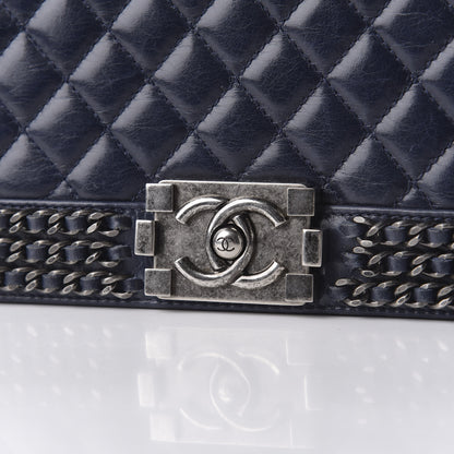 Chanel Glazed Calfskin Quilted Medium Boy Chained Flap Blue 9 of 9