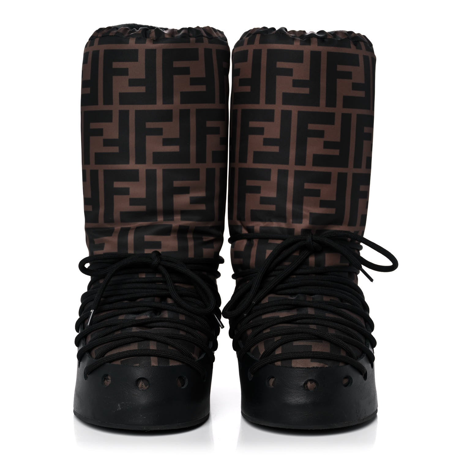 Fendi Nylon Rubber FF Moon Boots 39 Tobacco Black 2 of 13