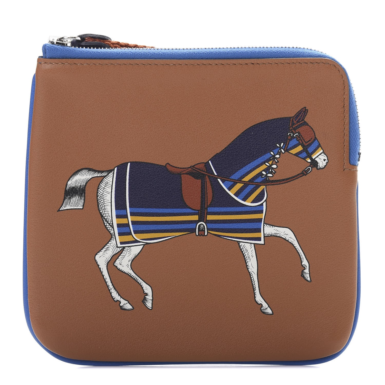 Hermes Swift Couverture Nouvelle Carre Pocket Pouch Gold Bleu Encre 1 of 8
