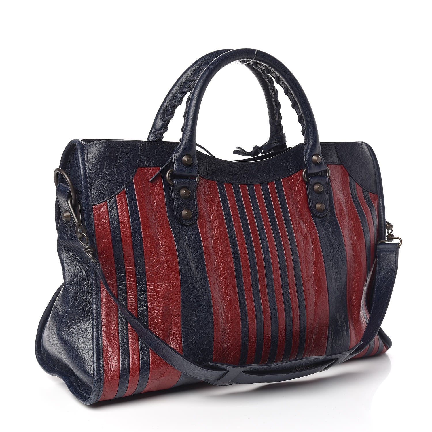 Balenciaga Cuir Arena Striped Classic Hardware City Bleu Nuit Rouge 3 of 10