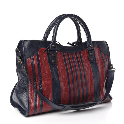 Balenciaga Cuir Arena Striped Classic Hardware City Bleu Nuit Rouge 3 of 10