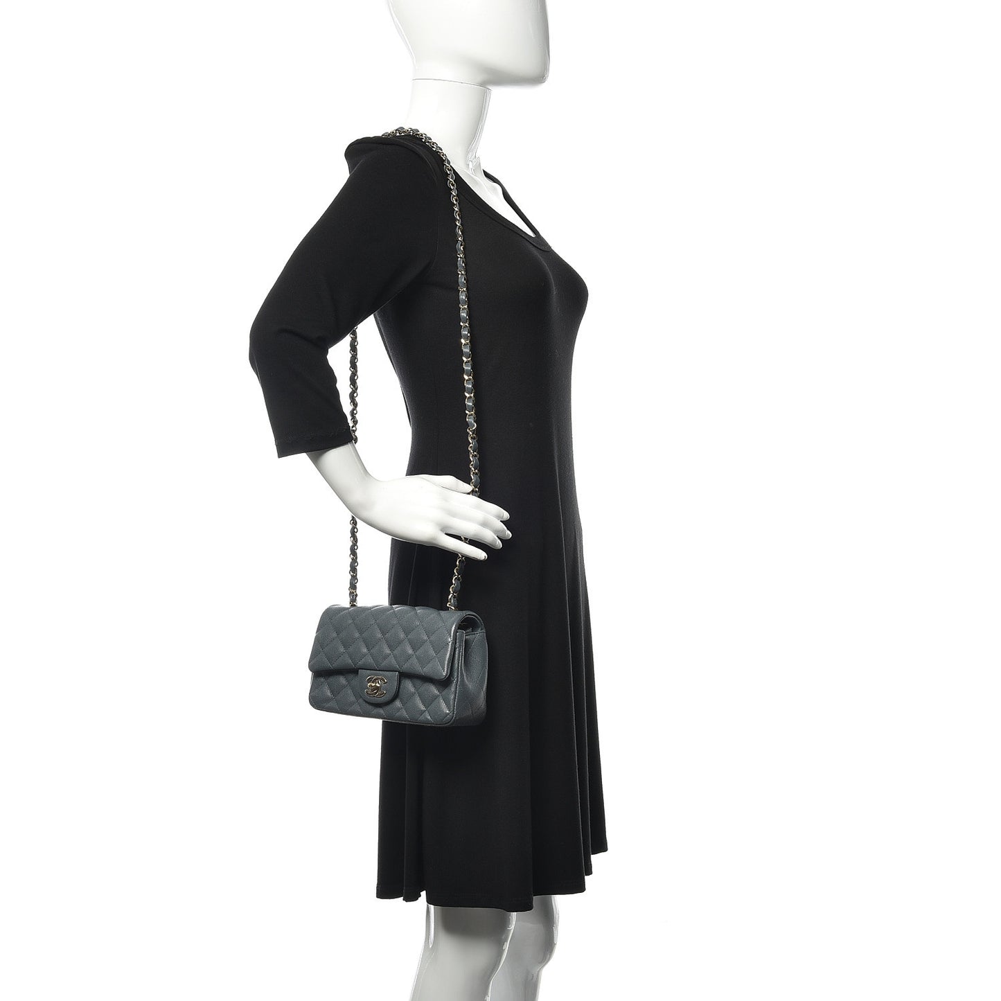 Caviar Quilted Mini Rectangular Flap Dark Grey