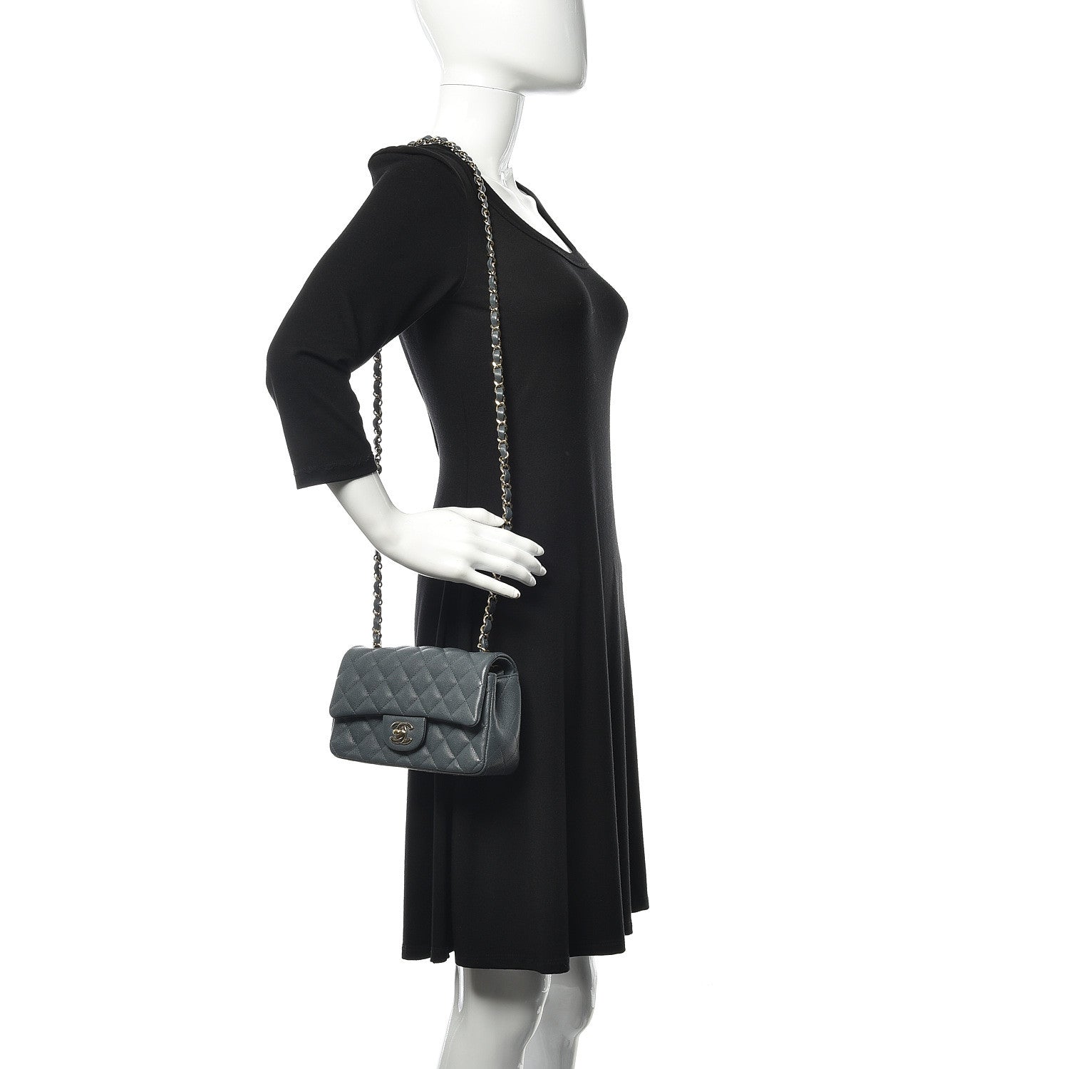 Chanel Caviar Quilted Mini Rectangular Flap Dark Grey 2 of 9
