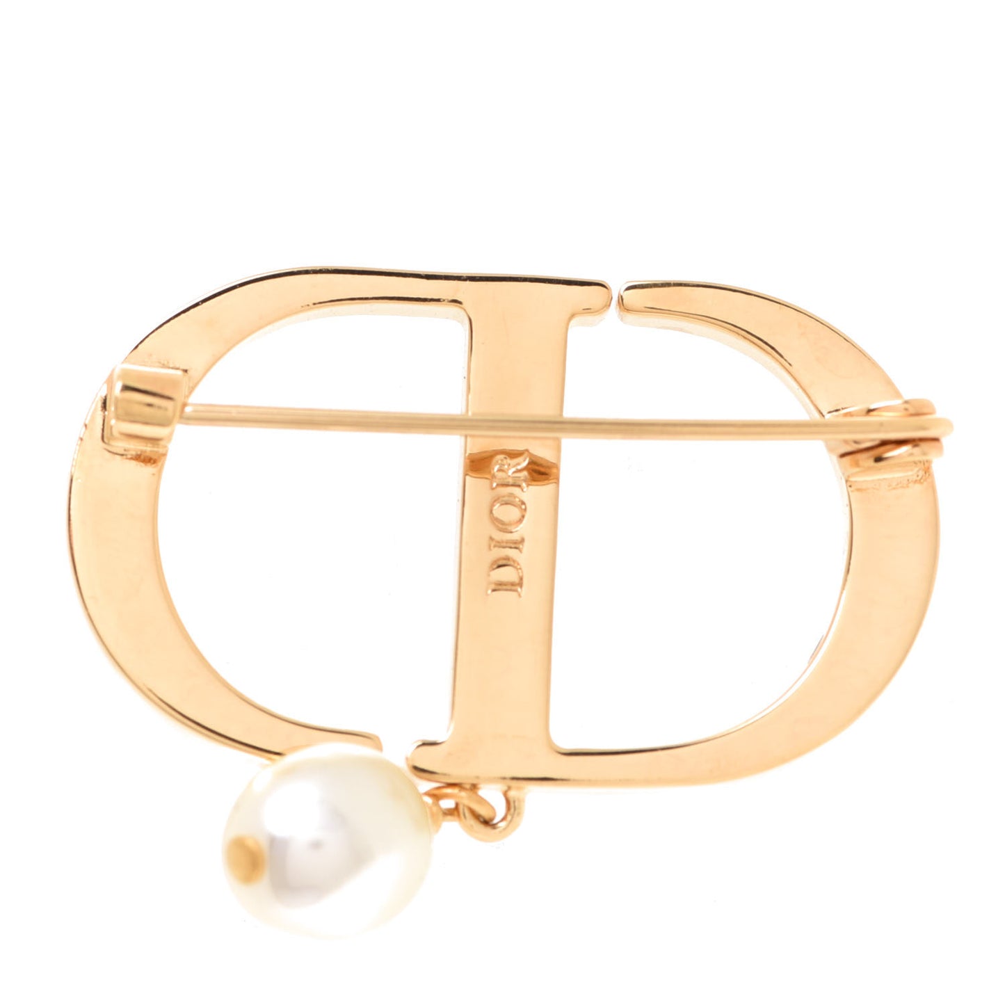 Crystal Pearl CD Logo Brooch Gold