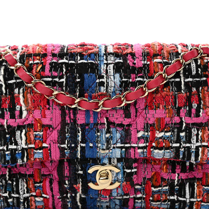 Chanel Tweed Quilted Medium Double Flap Red Pink Black 8 of 13