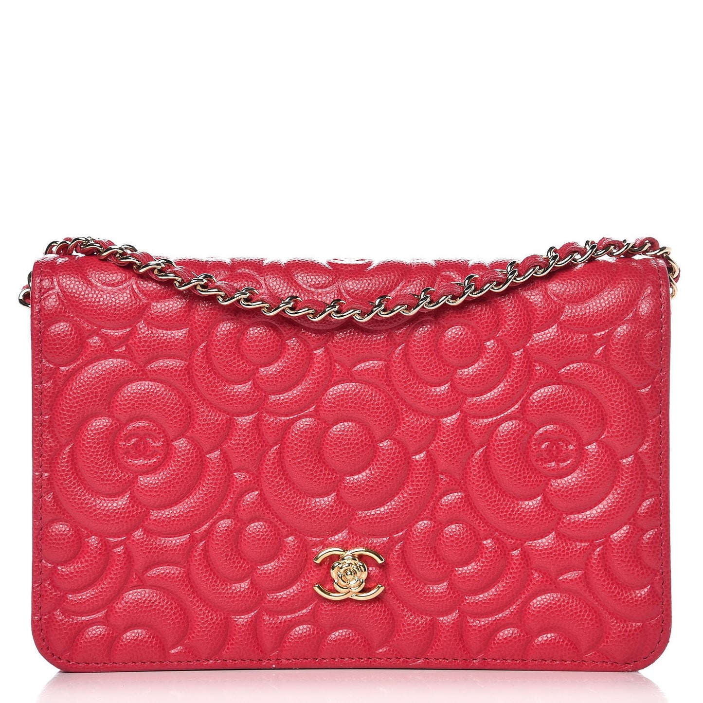 Caviar Camellia Embossed Wallet On Chain WOC Fuschia