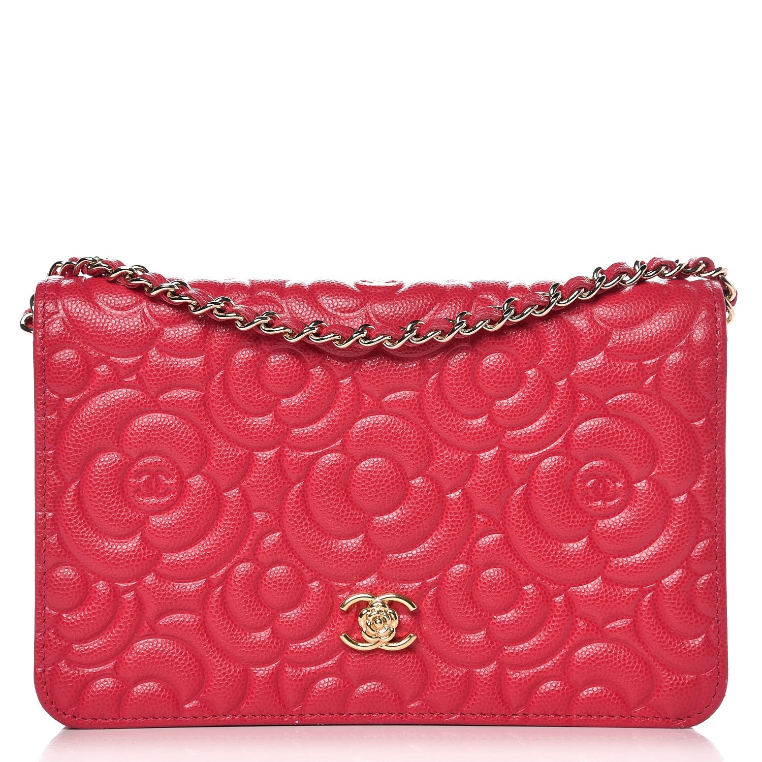 Chanel Caviar Camellia Embossed Wallet On Chain WOC Fuschia 1 of 8