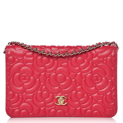 Chanel Caviar Camellia Embossed Wallet On Chain WOC Fuschia 1 of 8