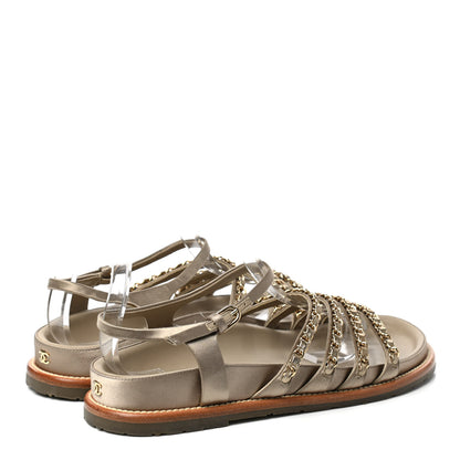 Chanel Satin Lambskin Chain Flat Sandals 40 Light Gold 4 of 9