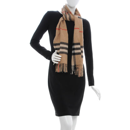 Burberry Cashmere Giant Check Fringe Scarf Camel 2 of 6