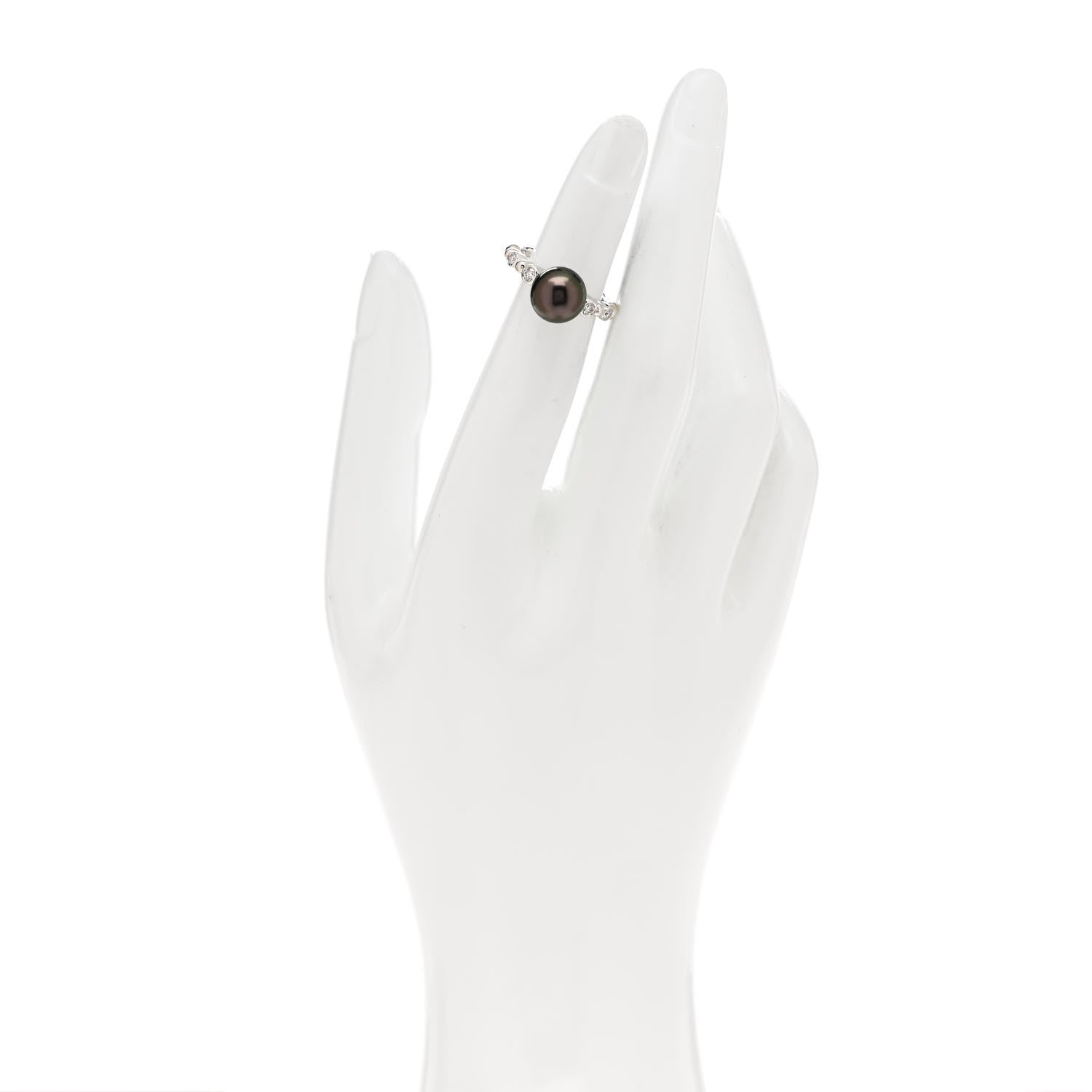 Mikimoto 18K White Gold Diamond Black South Sea Cultured Pearl 9-9.5mm Ring 49 5 2 of 6