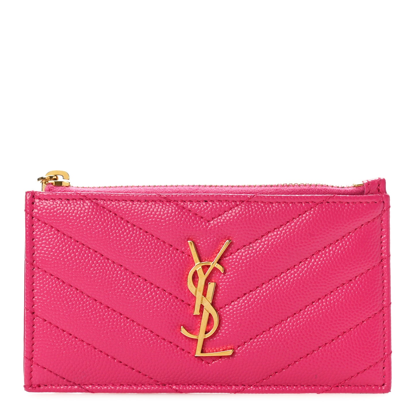 Grain De Poudre Matelasse Chevron Monogram Fragments Zippered Card Case Fresh Fuxia