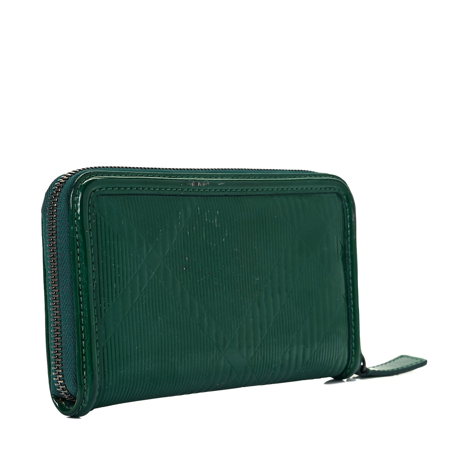 Patent Check Embossed Large Zip Around Wallet Veridian Green