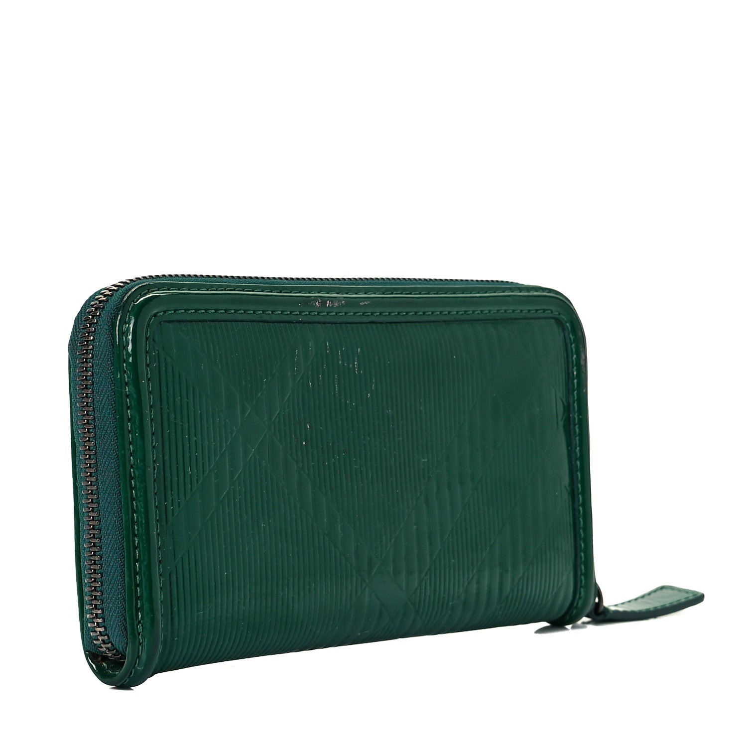 Burberry Patent Check Embossed Large Zip Around Wallet Veridian Green 3 of 10