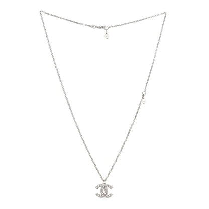 Chanel Pearl Crystal CC Pendant Necklace Silver 3 of 5