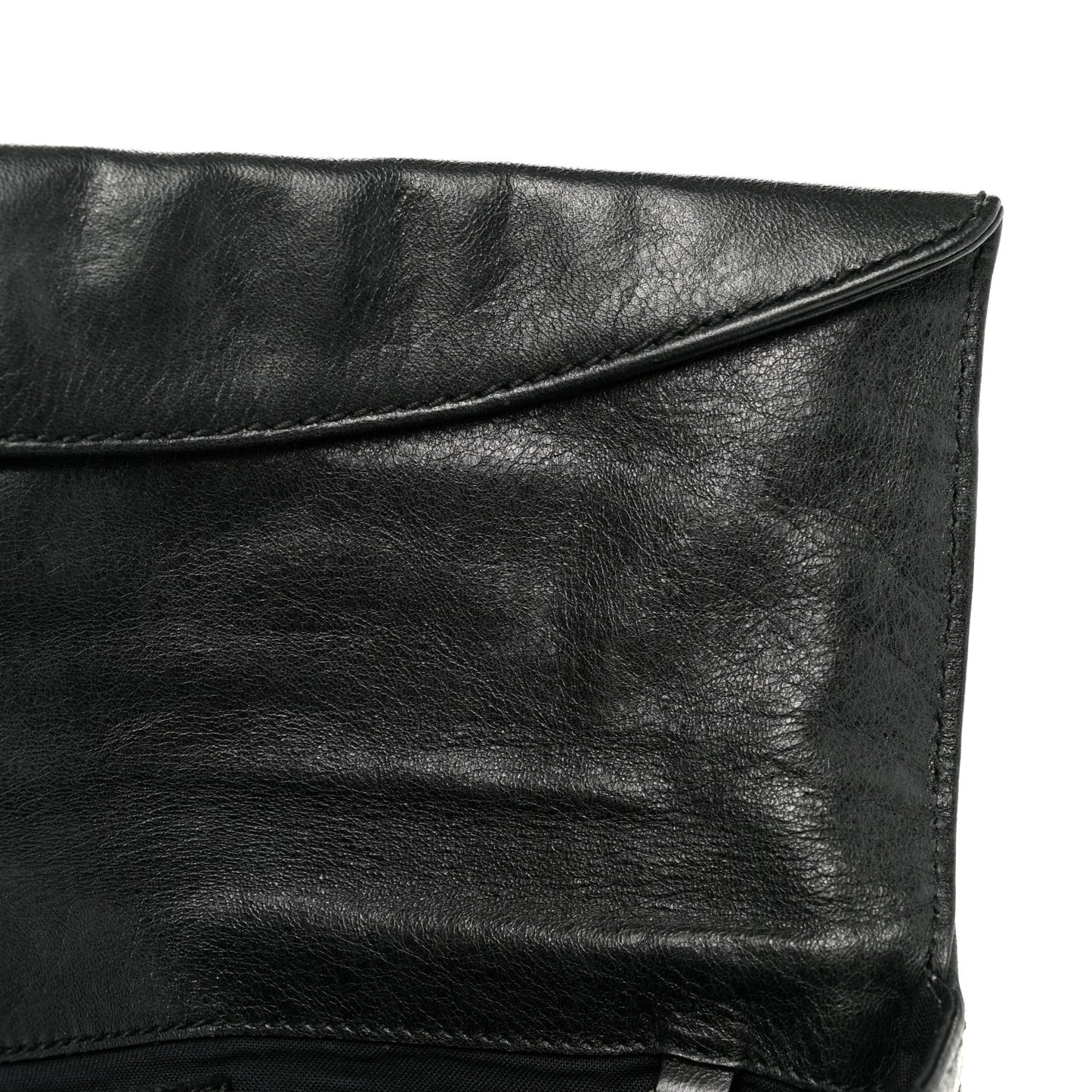 Agneau Giant 21 Silver Hardware Envelope Clutch Black