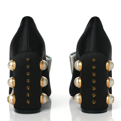Gucci Silk Satin Pearl Studded Luna Bow Pumps 36 Black Gold 8 of 8
