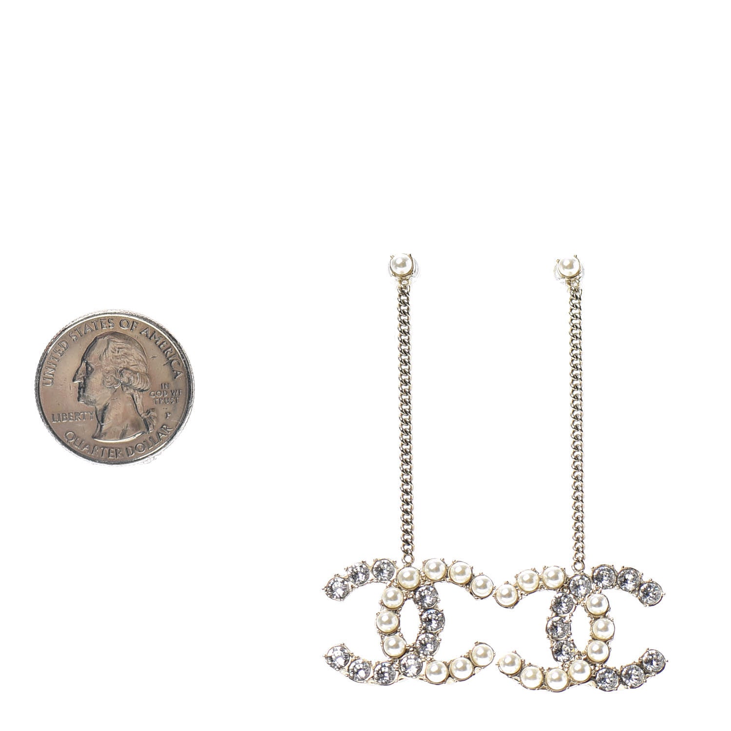 Chanel Crystal Pearl Dazzling Domino Drop Earrings Matte Gold 2 of 4
