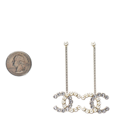 Chanel Crystal Pearl Dazzling Domino Drop Earrings Matte Gold 2 of 4