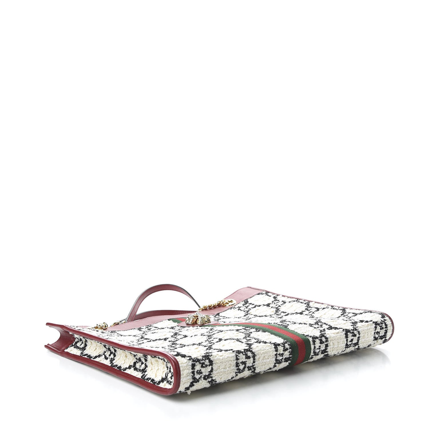 Gucci Tweed GG Monogram Large Rajah Chain Tote White Black Romantic Cherry 4 of 10