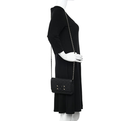 Chanel Caviar Quilted CC Filigree Wallet On Chain WOC Black 2 of 13