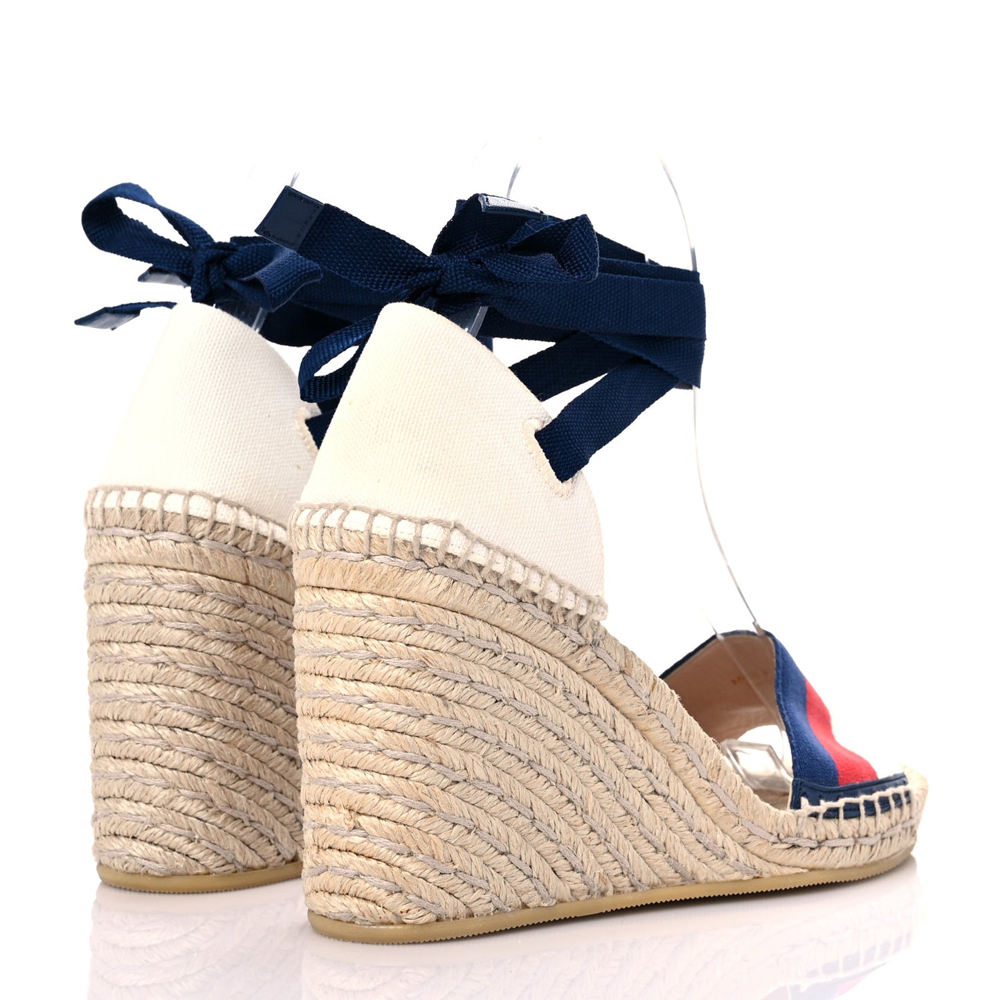 Canvas Sylvie Web Ankle Wrap Espadrille Wedge Sandals 36 Mystic White Hibiscus Red Maritime