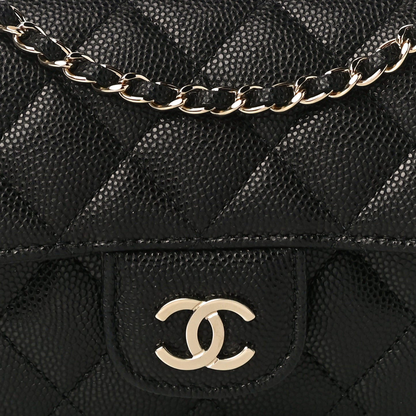 Caviar Quilted Glasses Case With Chain Black