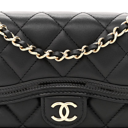 Chanel Lambskin Patent Calfskin Quilted Flap Phone Holder With Chain Black 9 of 12