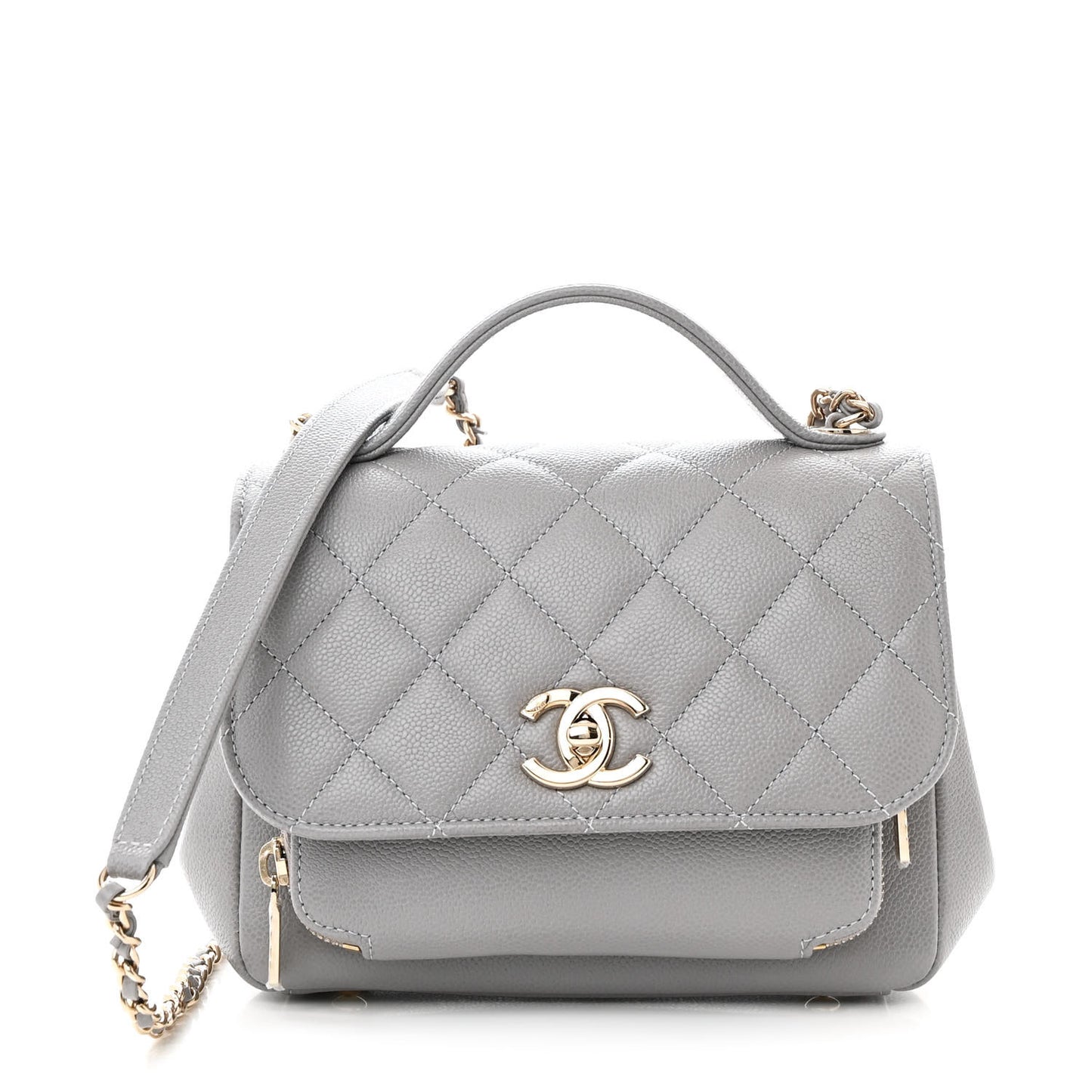 Caviar Quilted Small Business Affinity Flap Grey