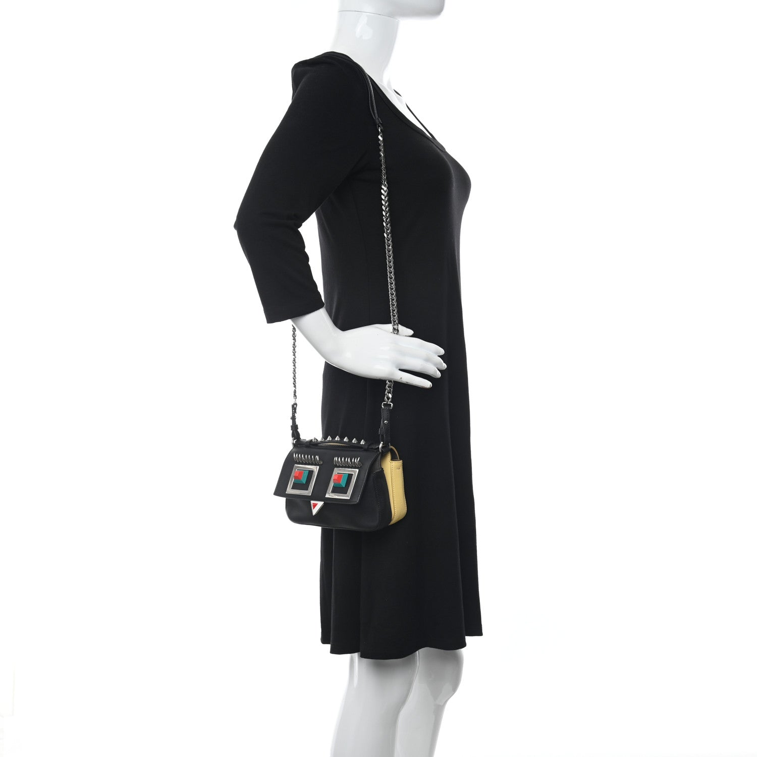 Fendi Vitello Dolce Hypnoteyes Bi-Color Micro Double Baguette Black Grano Multicolor 2 of 12