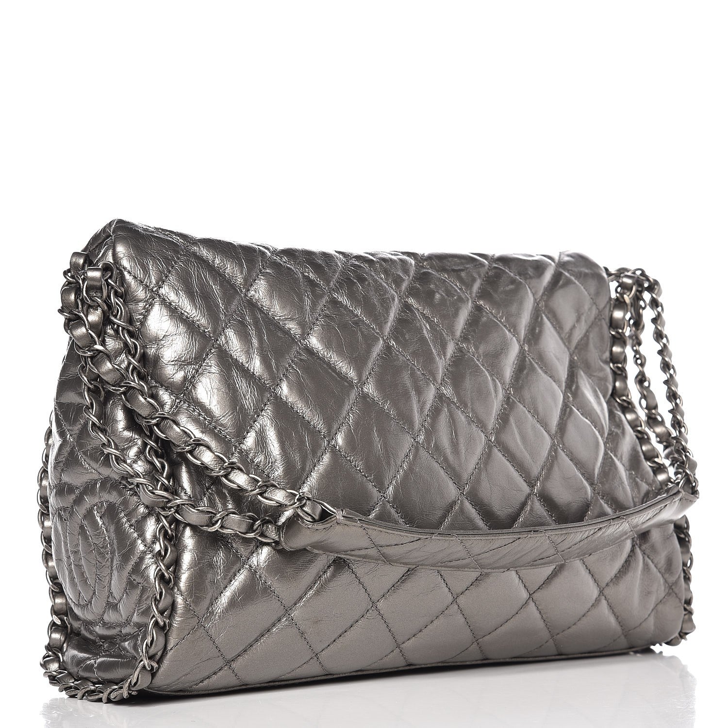 Chanel Metallic Calfskin Quilted Medium Chain Me Hobo Dark Silver 2 of 15