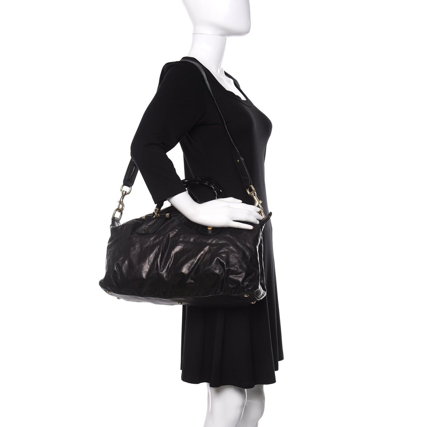 Calfskin Pop Bamboo Top Handle Tote Black