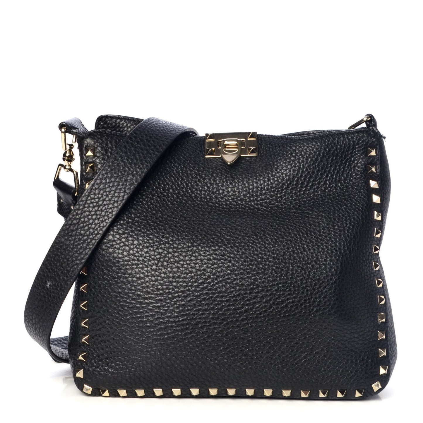 Pebbled Calfskin Small Rockstud Flip-Lock Messenger Bag Black
