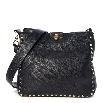 Valentino Garavani Pebbled Calfskin Small Rockstud Flip-Lock Messenger Bag Black 1 of 6