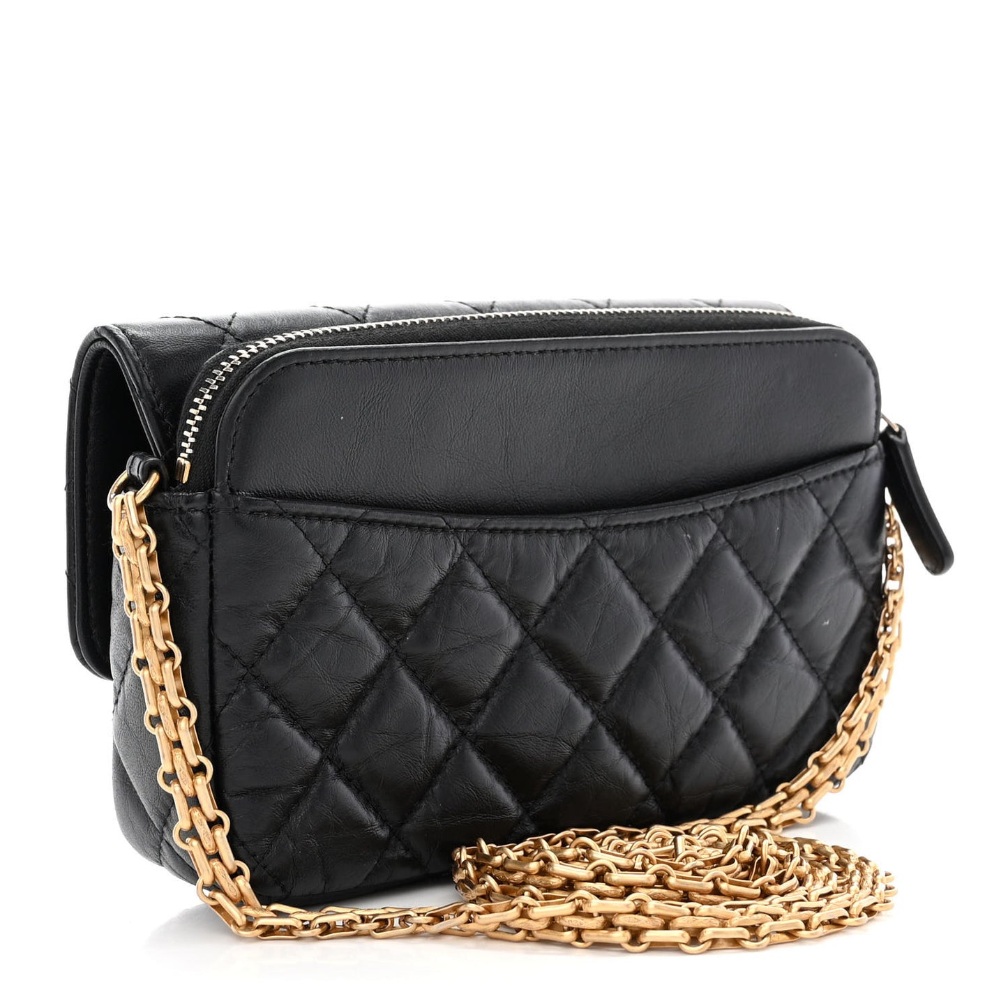 Aged Calfskin Quilted Reissue 2.55 Phone Holder With Chain Black