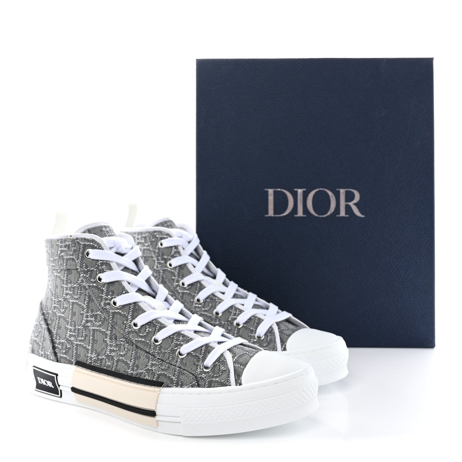 Christian Dior Metallic Oblique Jacquard Mens B23 High Top Sneakers 42 Grey 9 of 9