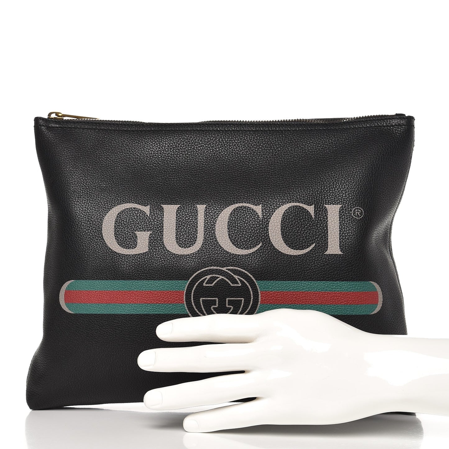 Pebbled Calfskin Medium Logo Portfolio Clutch Black