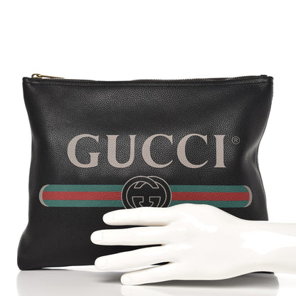 Gucci Pebbled Calfskin Medium Logo Portfolio Clutch Black 2 of 7