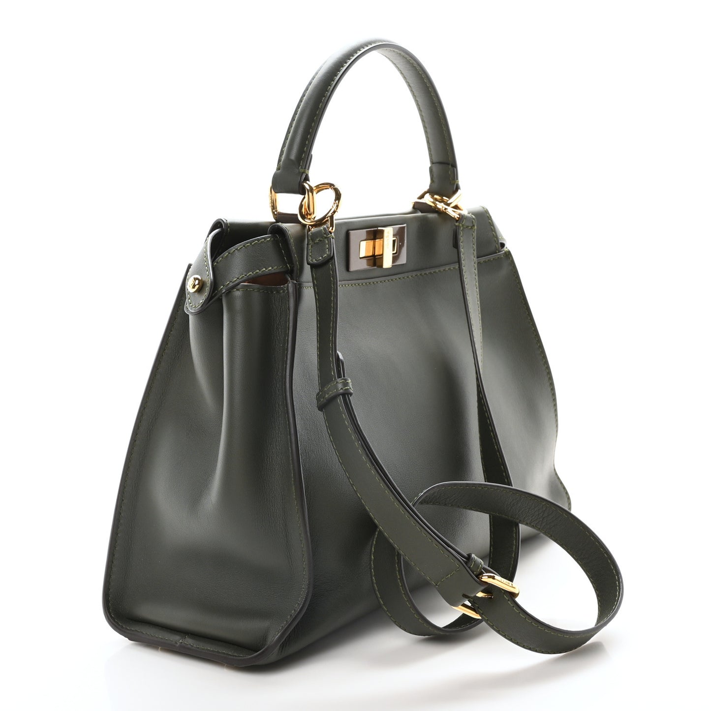Vitello Seta Shiny Nappa Medium Peekaboo Iconic Satchel Verde Prato Makeup