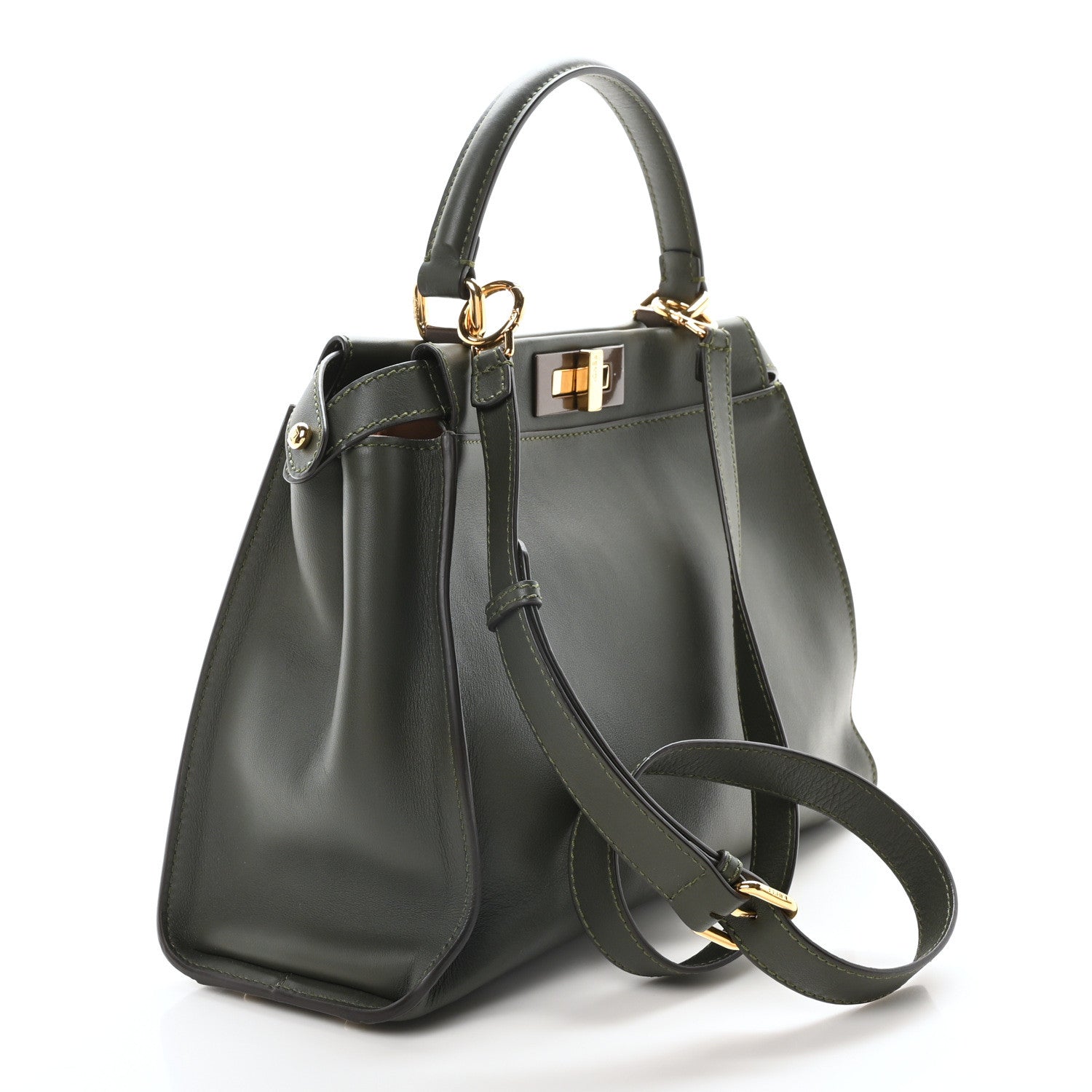 Fendi Vitello Seta Shiny Nappa Medium Peekaboo Iconic Satchel Verde Prato Makeup 3 of 10