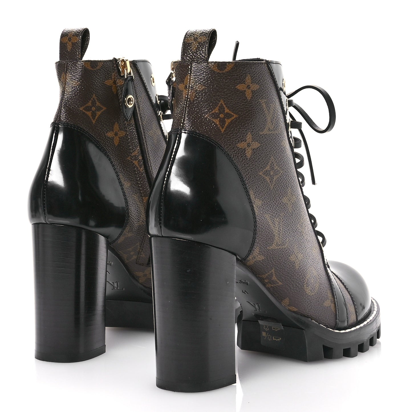 Patent Calfskin Monogram Star Trail Ankle Boots 41 Black