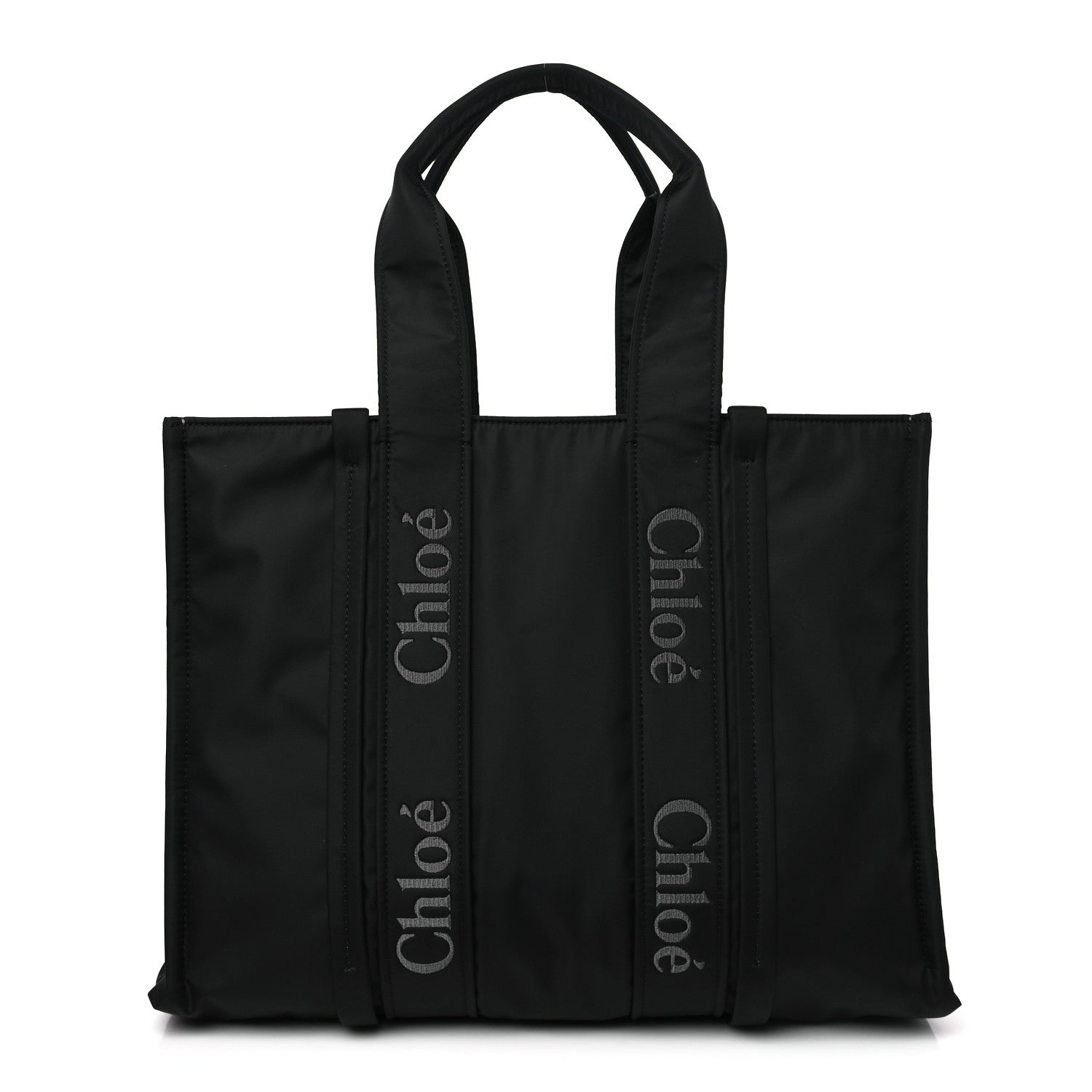 Chloe Recycled Nylon Large Woody Ribbon Tote Black 1 of 8