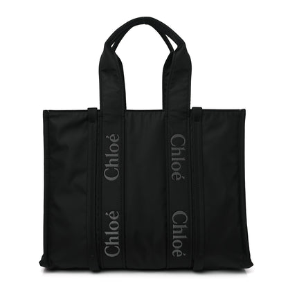 Chloe Recycled Nylon Large Woody Ribbon Tote Black 1 of 8