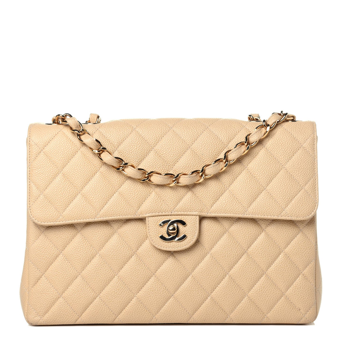 Caviar Quilted Jumbo Single Flap Beige