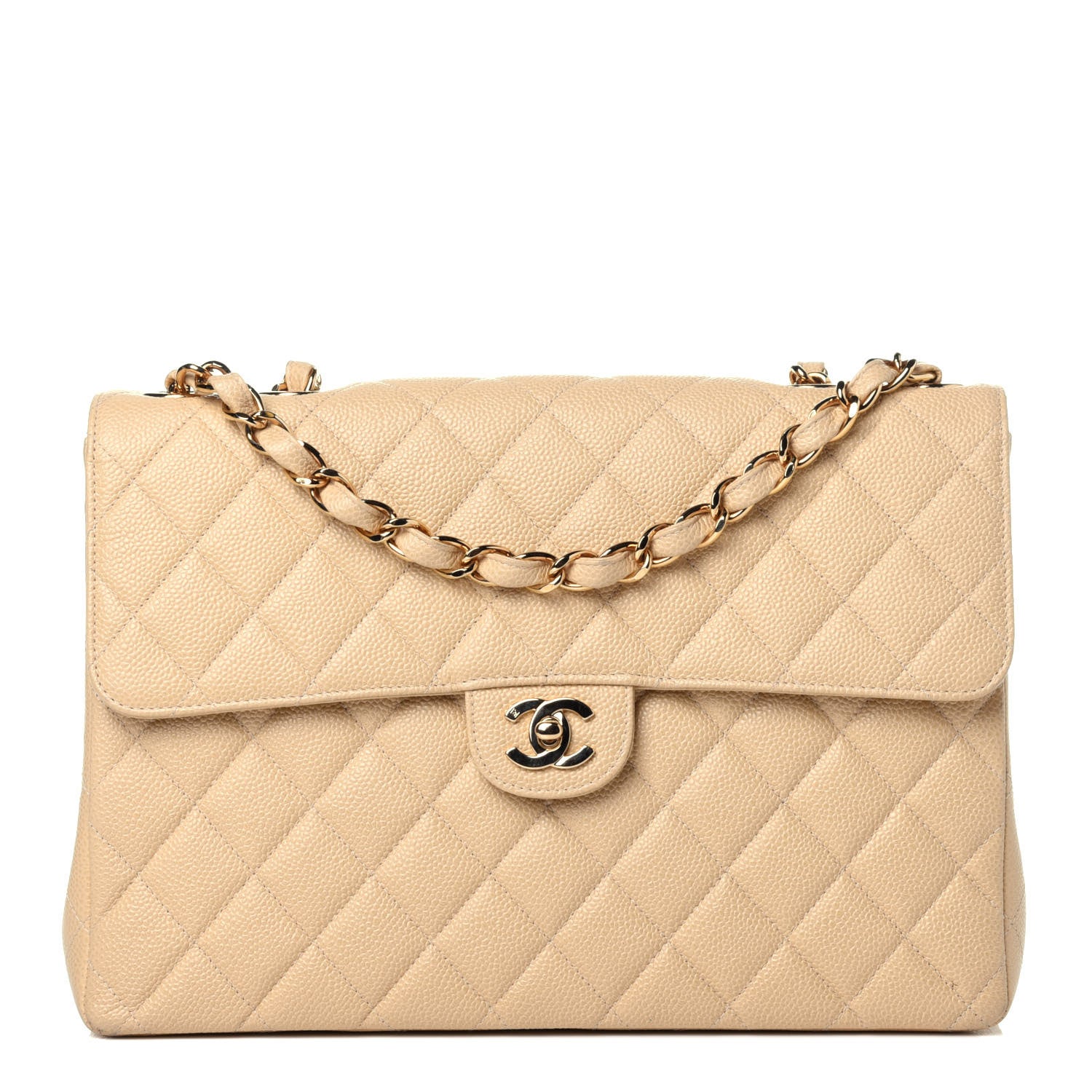 Chanel Caviar Quilted Jumbo Single Flap Beige 1 of 11