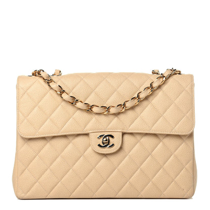 Chanel Caviar Quilted Jumbo Single Flap Beige 1 of 11