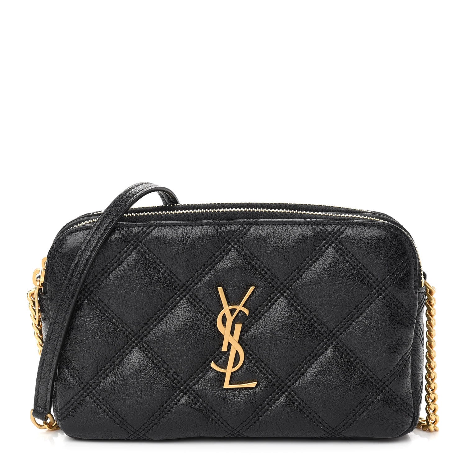 Saint Laurent Grained Lambskin Quilted Mini Becky Double Zip Bag Black 1 of 9